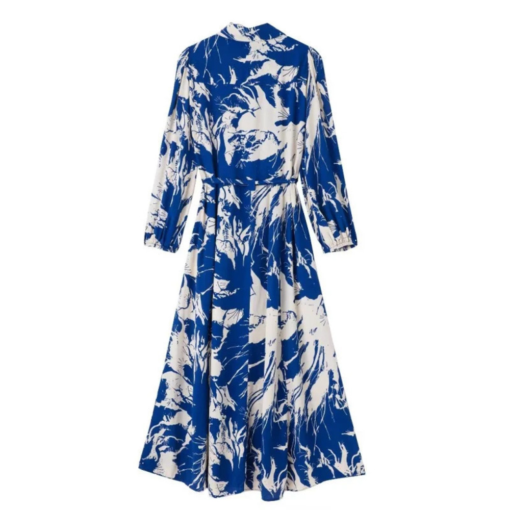 ZARA Long Sleeve Blue Floral Midi Dress